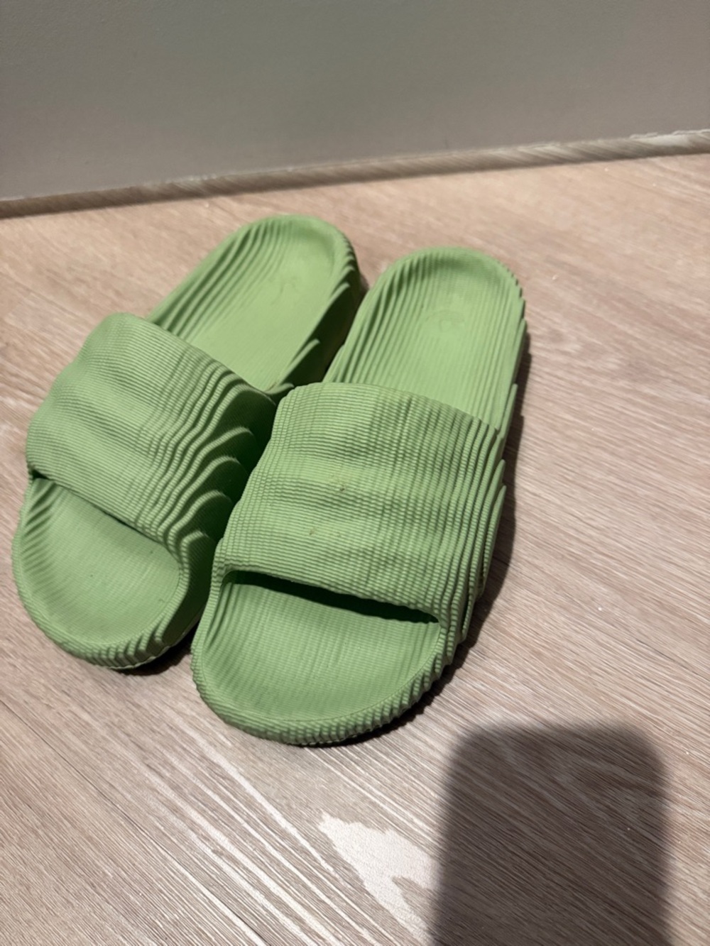 Adidas Light Green Ribbed Slide Sandals
